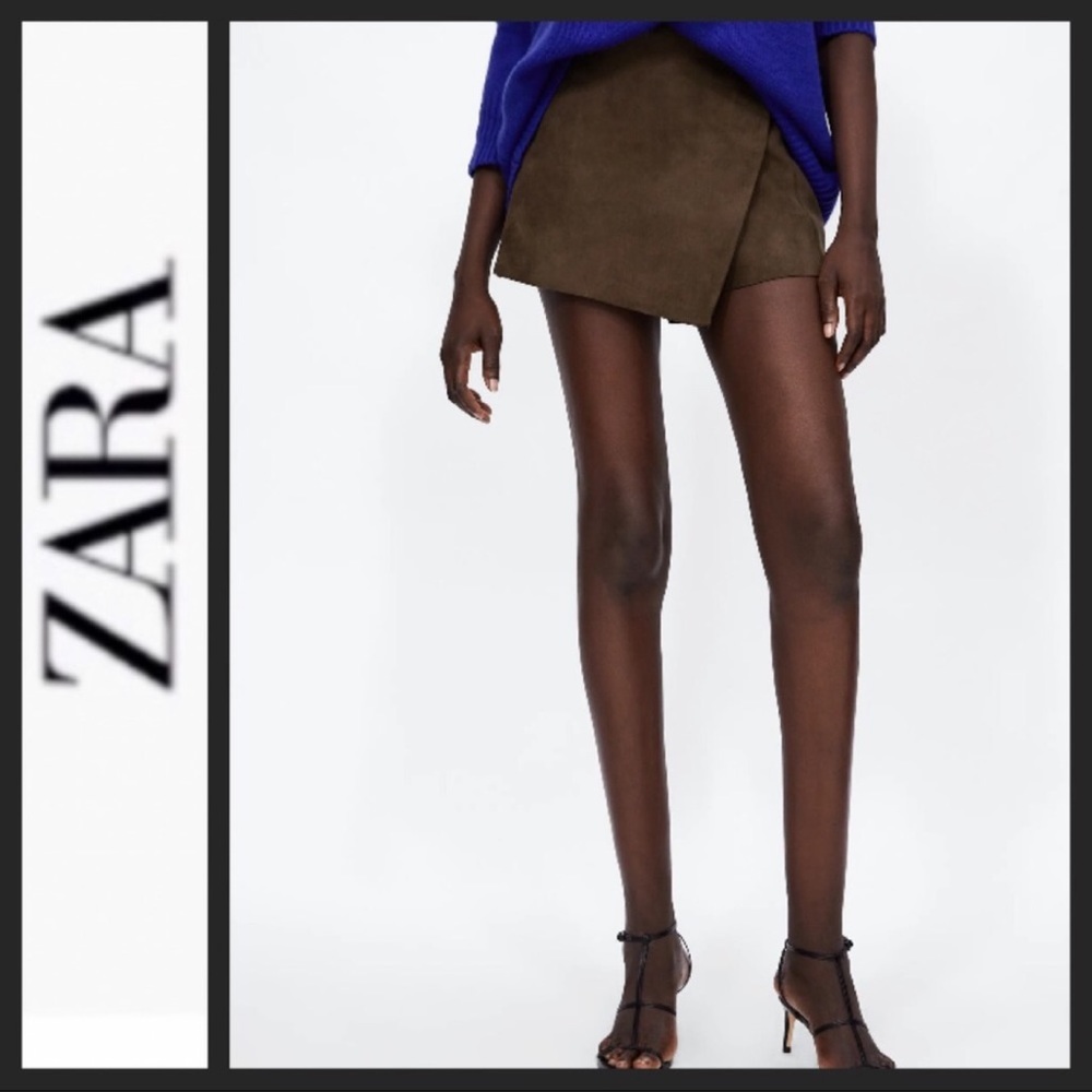 Zara Brown Suede Skort with Zipper Detail